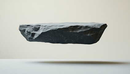 Floating grey stone slab on light background