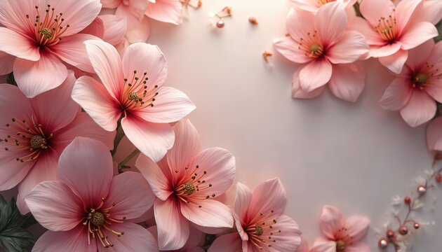 Close-up of blossom flowers arrangement. Pastel pink blossoms on white background. Beautiful floral festive bouquet design for wedding card invitations, love greeting romantic concept.