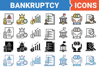 Bankruptcy banner icon set with multiple style.