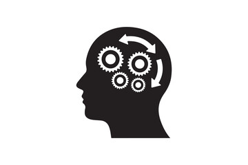 Human Head with Gears Silhouette Illustration Brain Thinking Process Symbol Silhouette