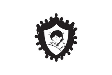 Child Sleeping Safe Inside Virus Shield Silhouette Child Sleep Protection Icon