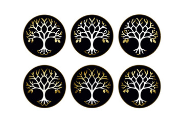 Sophisticated Tree Silhouette Set with Gold Highlights for Graphic Art