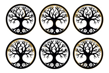 Modern Black and Gold Tree Designs for Branding and Decorative Use