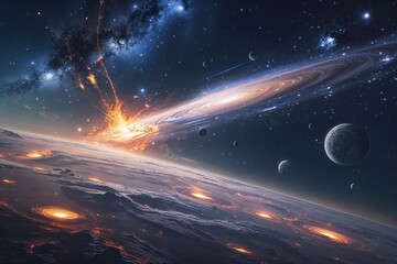 Obraz premium Galactic Dynamics and Cosmic Energy in a Twilight Universe of Beautiful Worlds