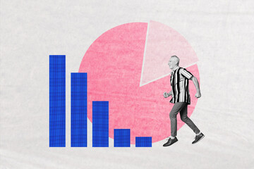 Trend artwork creative sketch 3D photo collage of aged man walk diagram match piece trader target...