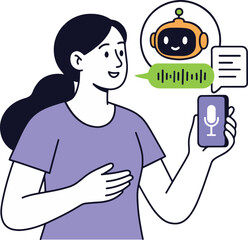 Woman Using AI Chatbot Vector Illustration on White Background.