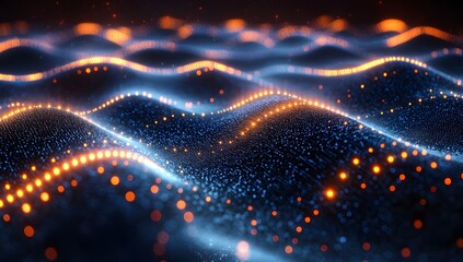 Obraz premium Abstract Blue and Orange Glowing Particle Waves