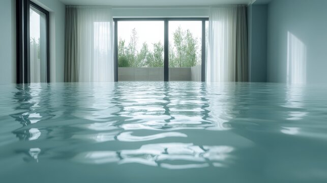 A tranquil indoor pool environment featuring serene water and lush greenery outside, embodying relaxation and comfort for spa or nature-themed designs. - Powered by Adobe