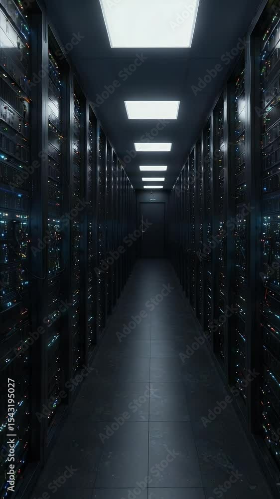 Poster realistic data center server room technology computing racks