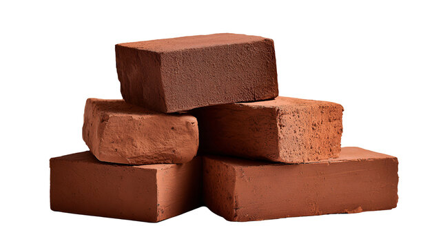 Stack of reddish brown clay bricks on black background