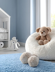 Kids room background for zoom calls. Creative Scandinavian interior. Minimalistic beige design
