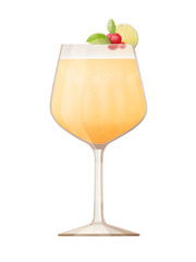 Watercolor illustration of a garnished cocktail on transparent background.