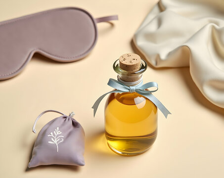 Elegant wellness flatlay showcases relaxation essentials for a tranquil night and serene self care ritual