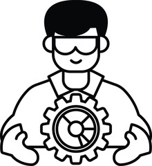 A man is holding a gear in his hand