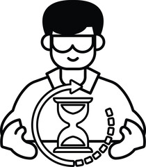 A man is holding a clock and smiling