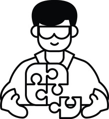 A man is holding a puzzle piece in his hand