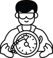 A man is holding a clock with a smile on his face