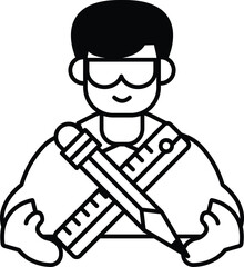 A man is holding a pencil and a ruler