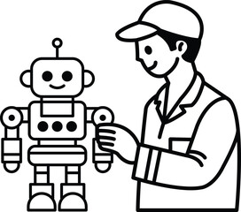 A man is holding a robot