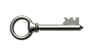 Shiny silver key with classic cut and metallic texture, isolated on transparent background—ideal for security, access, real estate, and digital design themes.
