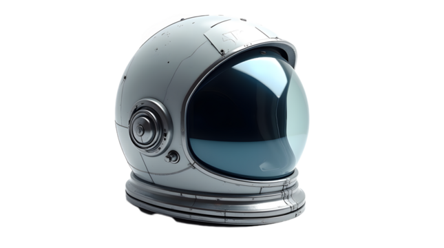 astronaut helmet illustration with visor and technical design, isolated on transparent background—perfect for science, space exploration, and futuristic artwork.