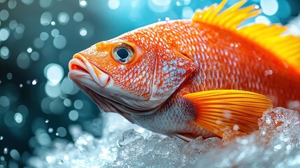 Fresh, vibrant orange fish on ice