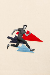 Zine 3d image artwork collage of happy businessman run arrow statistics career promotion success...