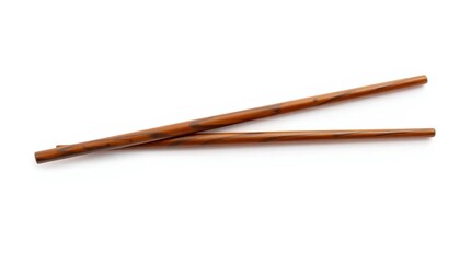 Pair of dark brown wooden chopsticks isolated on pure white background, minimalist, meal