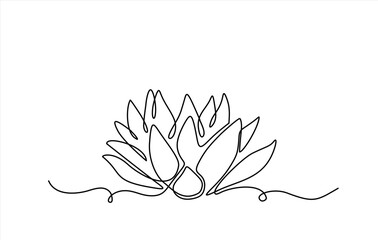 Lotus flower continuous line drawing. Hand drawn one line vector. Editable stroke