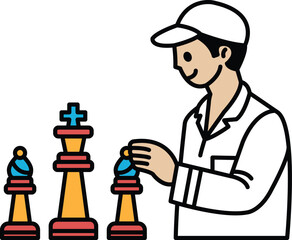 A man is playing chess with three pieces