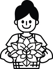A woman is holding a flower in her hand