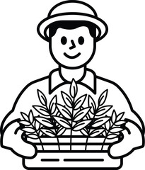 A man is holding a basket of plants