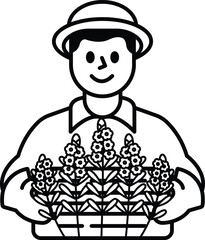 Obraz premium A man is holding a basket of flowers