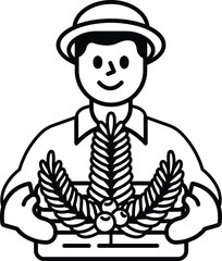 A man is holding a basket of plants