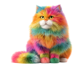 Cute  and adorable cat with rainbow fur isolated on a transparent background