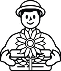 A man is holding a flower and a box