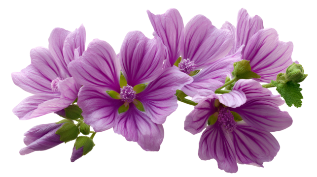 Delicate Purple Mallow Flowers Isolated on Black