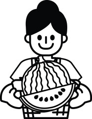 A cartoon girl is holding a watermelon