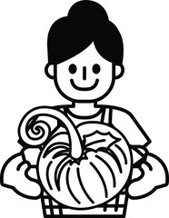 A woman is holding a pumpkin in her hands