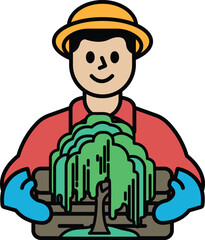 A man is holding a tree in a basket