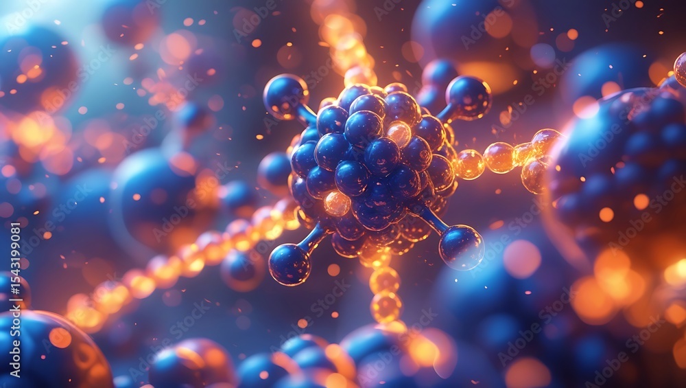 Poster abstract 3d rendering of a molecule with glowing connections