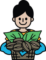A woman is holding a basket of nuts