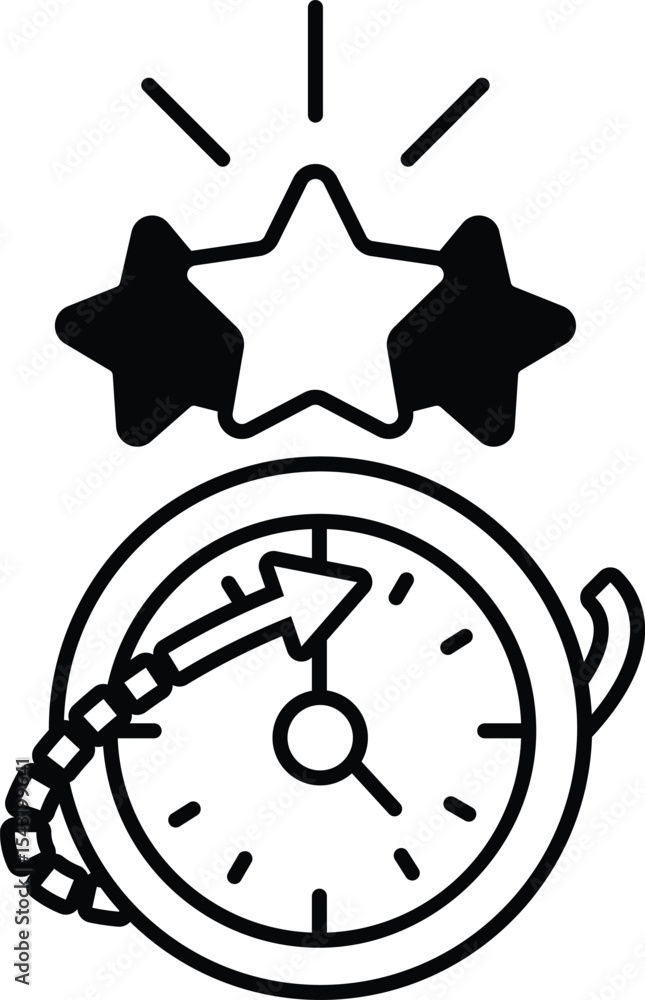 Poster a clock with three stars on it and an arrow pointing to the right