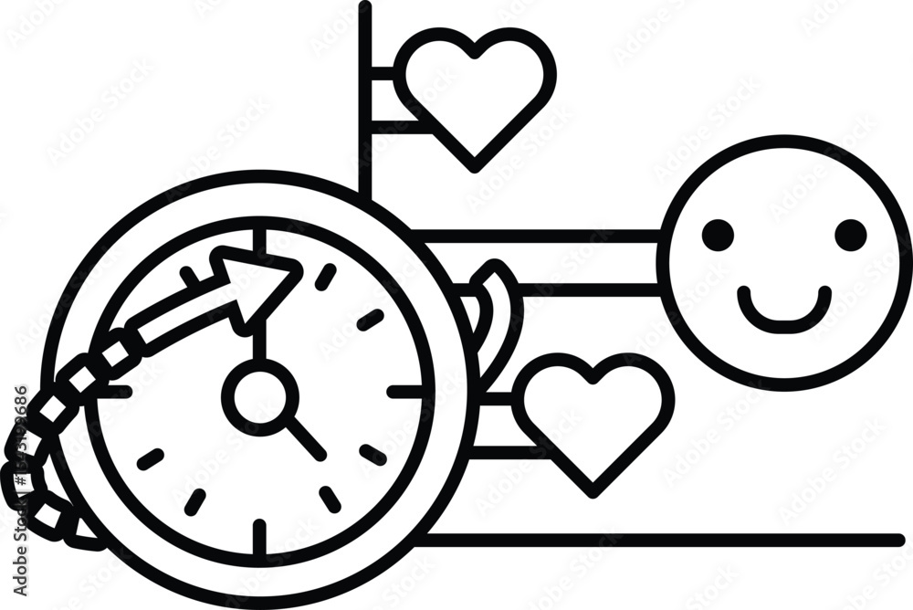 Poster smiling face with a clock and two hearts