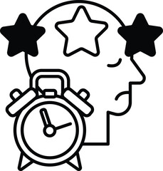 man with a head and clock with the hands on the numbers 3 and 9