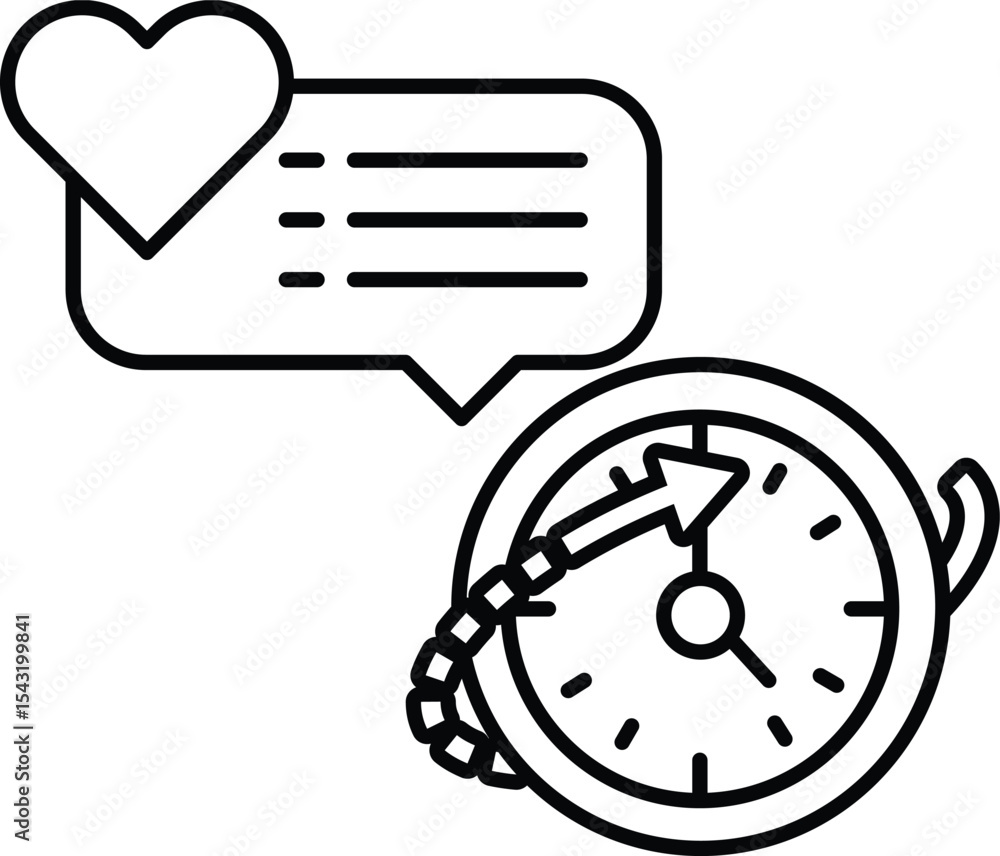Poster heart is drawn above a clock with a arrow pointing to the right