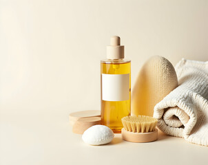 Harmonious flat lay showcasing wellness and spa essentials arranged for a tranquil self care experience in a soft light studio