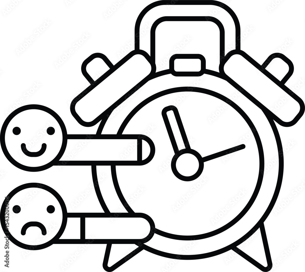 Poster alarm clock with two smiling faces on the left