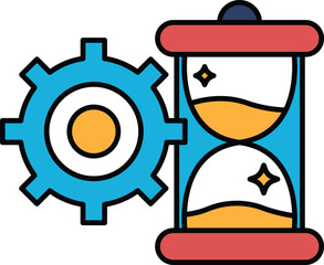 A clock with a gear and a sand timer