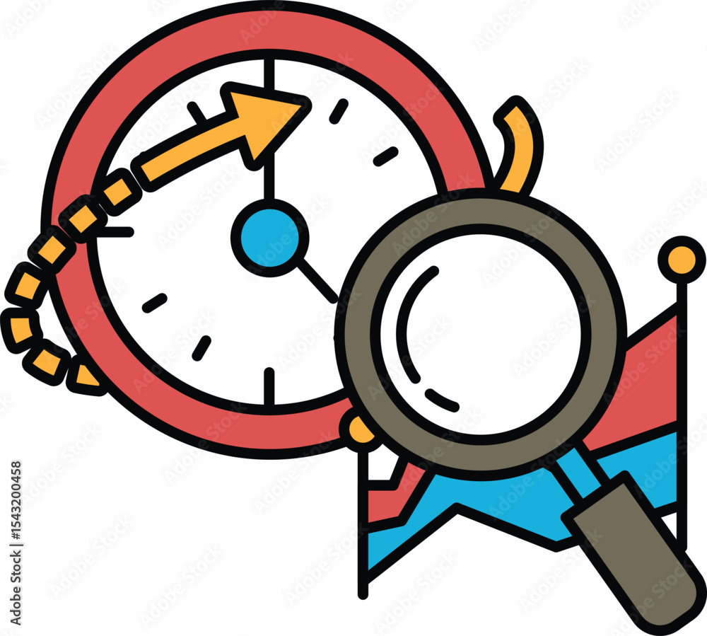 Poster a clock with a red circle and a blue arrow pointing to the right